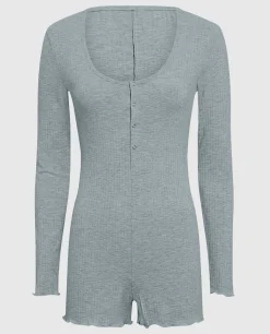 Long Sleeve Ribbed Onesie in Cool Gray*La Senza Outlet