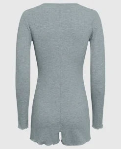 Long Sleeve Ribbed Onesie in Cool Gray*La Senza Outlet