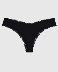 Thong Panty with Lace Trim in Black*La Senza Sale